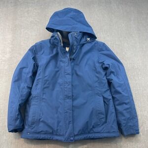 LL Bean Women Medium Blue Hooded Winter Jacket Fleece Lined Insulated 0DDH5